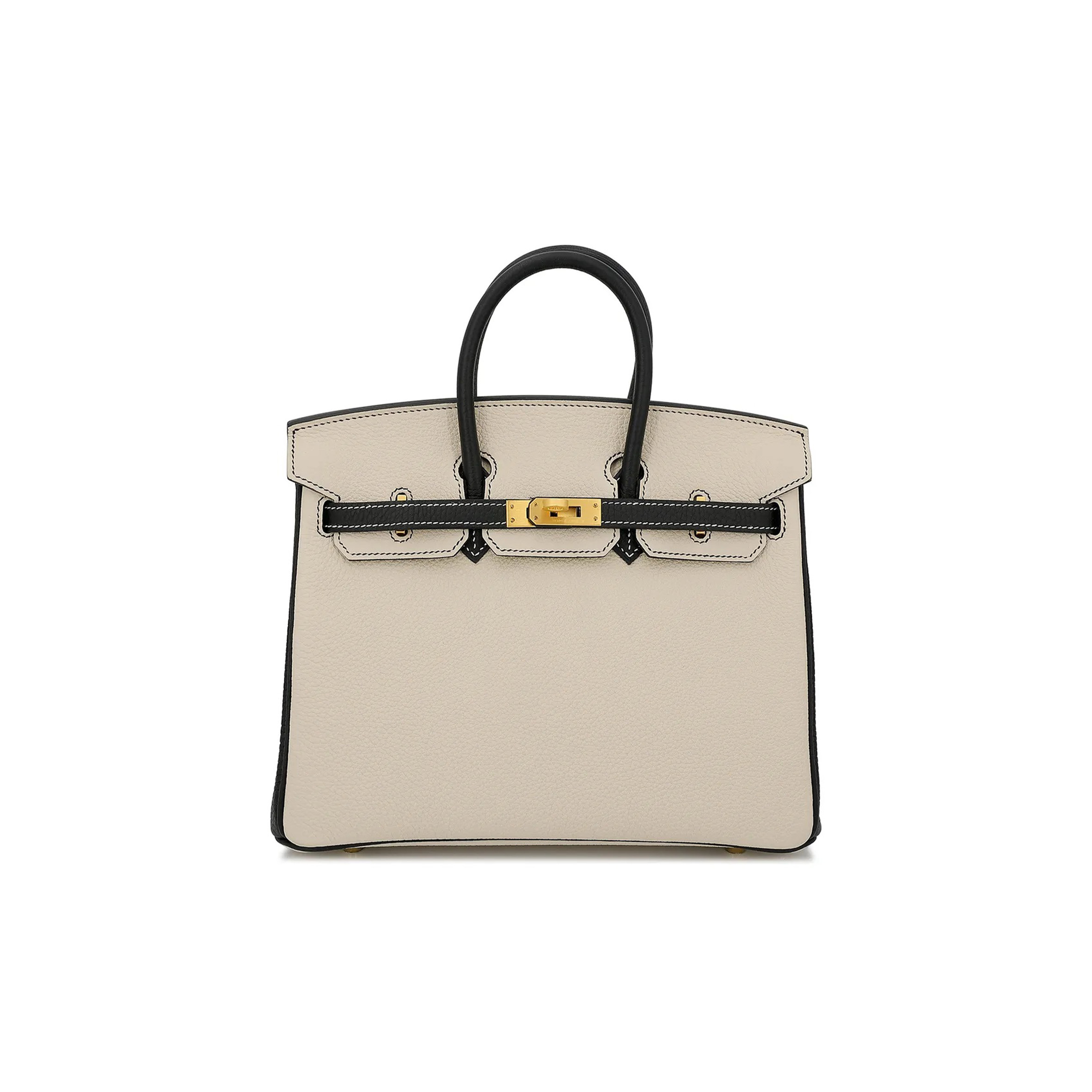 HERMES BIRKIN 30 EPSOM SELLIER MILKSHAKE WHITE AND BLACK SILVER BUCKLE H028368CK5Z (30*23*15cm)